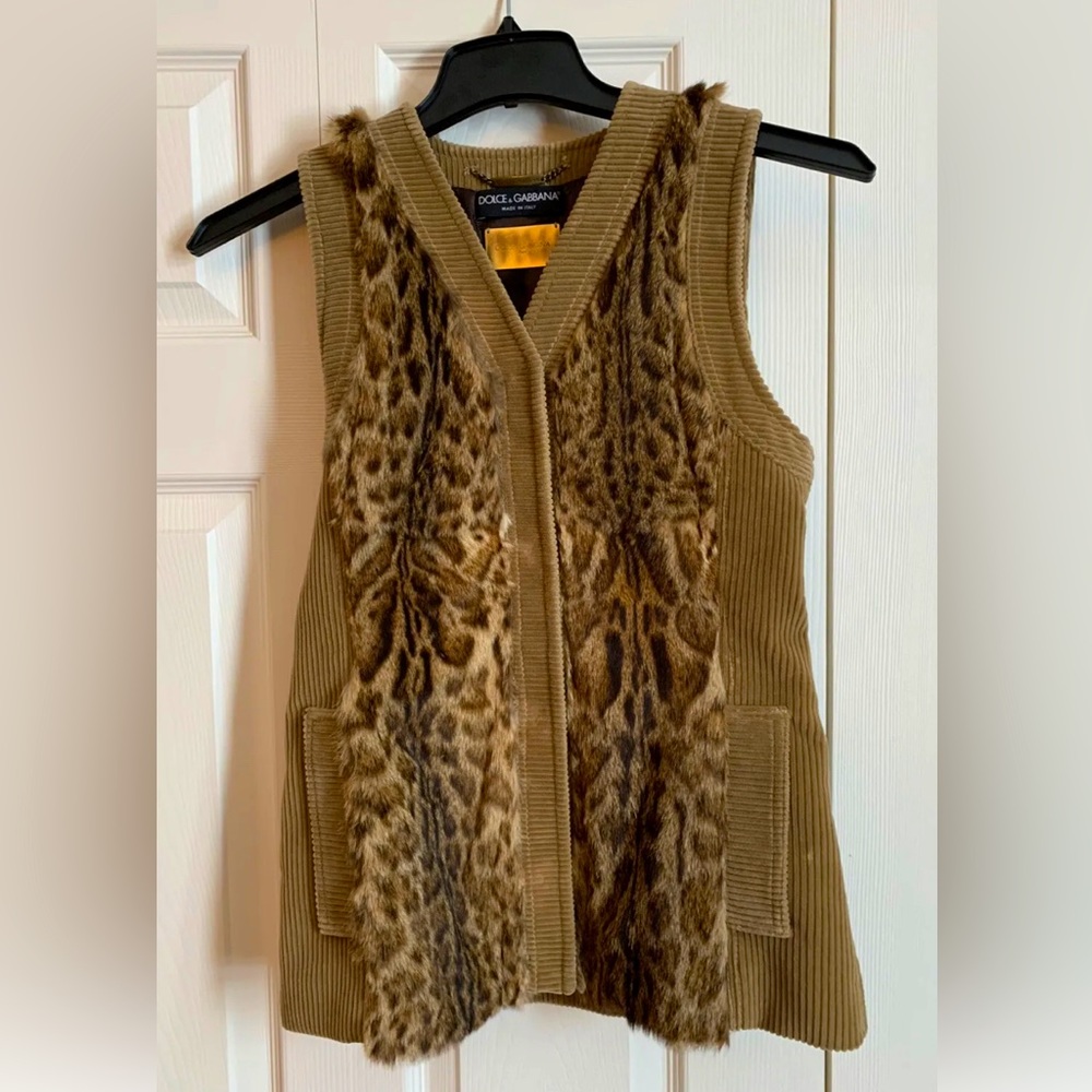 Authentic Dolce & Gabbana Leopard Cat Women's Fur Vest MEDIUM Made in Italy!